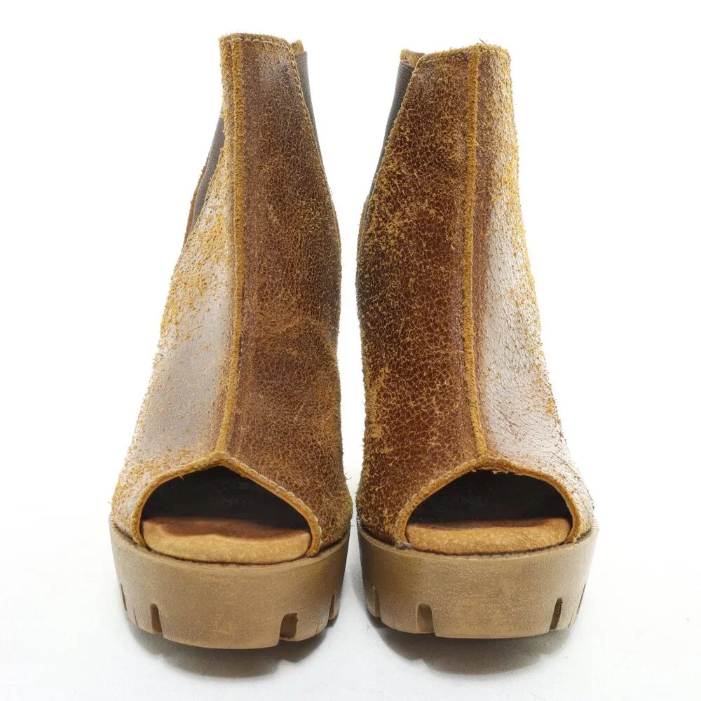 Women's Brown Wedge Peep-Toe Ankle Boot